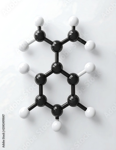 Black and White Molecular Model of Aromatic Compound on White Background