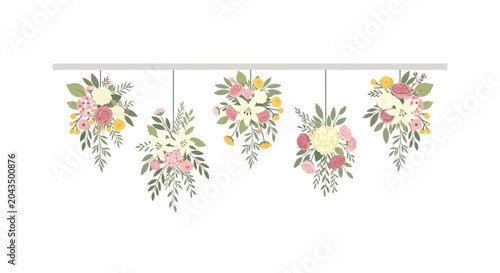 Fotografie Charming Floral Arrangements Hanging Decoration White Background