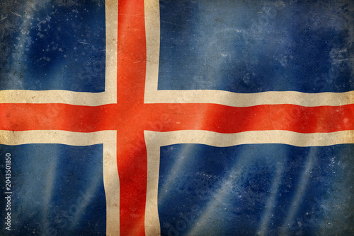 Canvas Print Old vintage flag of Iceland, worn and stained