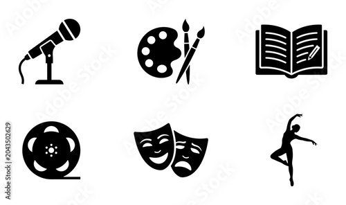 Arts and Culture Icons: Performance, Creativity, and Expression Symbols Set