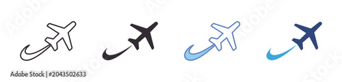 Photos Airplane with Flight Path Icon Set, aircraft and travel route, air transportatio