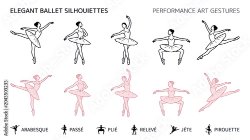 Quadro su tela Ballet Dancers Silhouettes and Poses