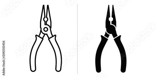 Foto Long nose pliers icon with wireframe and solid fill on white background