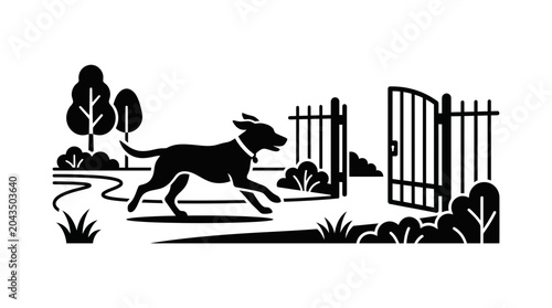 Billede på lærred A black silhouette of a dog running outdoors.