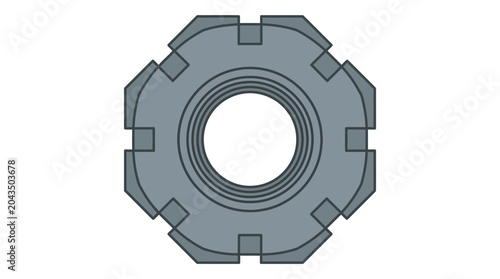 Tableau sur toile Top view illustration of a grey metal octagonal lock nut