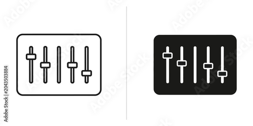 Photos Mixing console sliders in outline and solid black for audio adjustment and sound