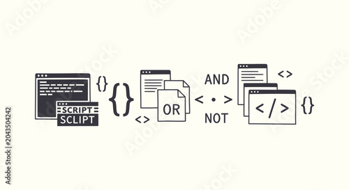 Foto Web Development and Programming Logic Concept Illustration with Code Scripts and