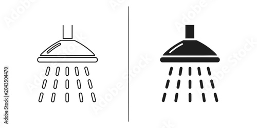 Quadro su tela Shower head with water droplets in a clean graphic style on a white background