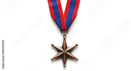 Bronze star medal with red and blue ribbon