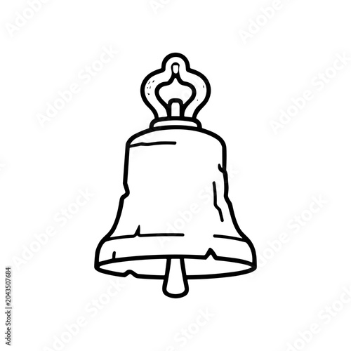 Photos A large metal bell with handle.