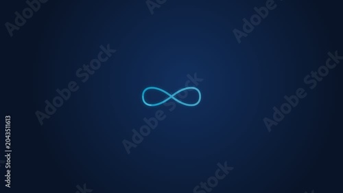 The mesmerizing and infinite loop of neon blue infinity symbol set against a dark, calming, and tranquil blue background, perfect for representing endless possibilities and continuous cycles