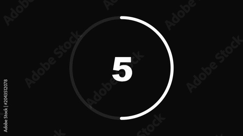 Countdown Timer 5 with Circular Progress Bar on Black Background for Various Applications