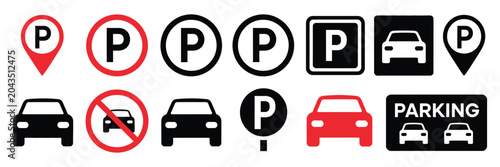 Φωτογραφία Parking icons and symbols for maps parking and no parking signs, modern signage