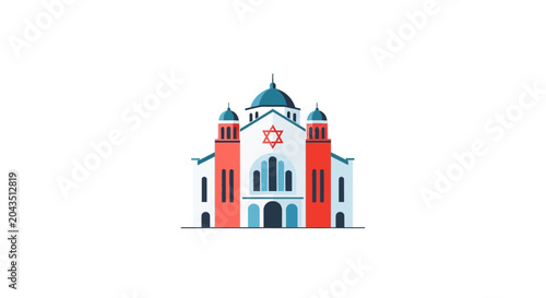 Bilde på lerret Modern Synagogue Building Facade with Star of David - Flat Design