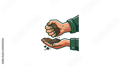Obraz na plátně Illustration of hands holding and pouring dark fertile soil.
