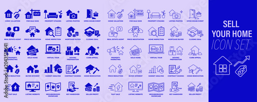 Canvastavla Home selling icon set with property valuation, listing service, open house, mark