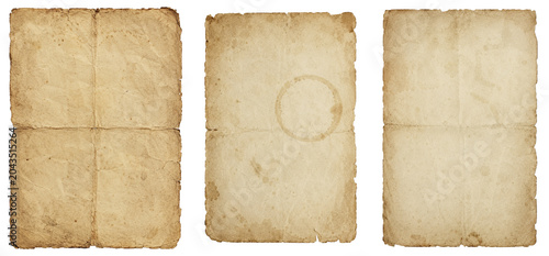 Old beige brown vintage antique textured paper set isolated pieces for scrapbook, collage. Ripped torn background for design, edgy grunge page