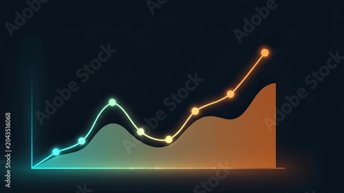 Glowing neon graph with a bell curve on a dark background