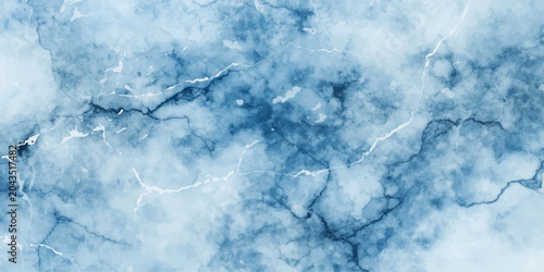 Fotografía An abstract winter pattern of frozen blue ice texture on a window reflects the cold atmosphere of a snowy day under a bright sky with fluffy white clouds