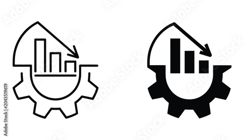 Photos Business slowdown vector icons with downward arrow, declining bar chart, and gea