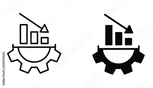 Canvastavla Business slowdown line icon set featuring decreasing bar chart with downward arr