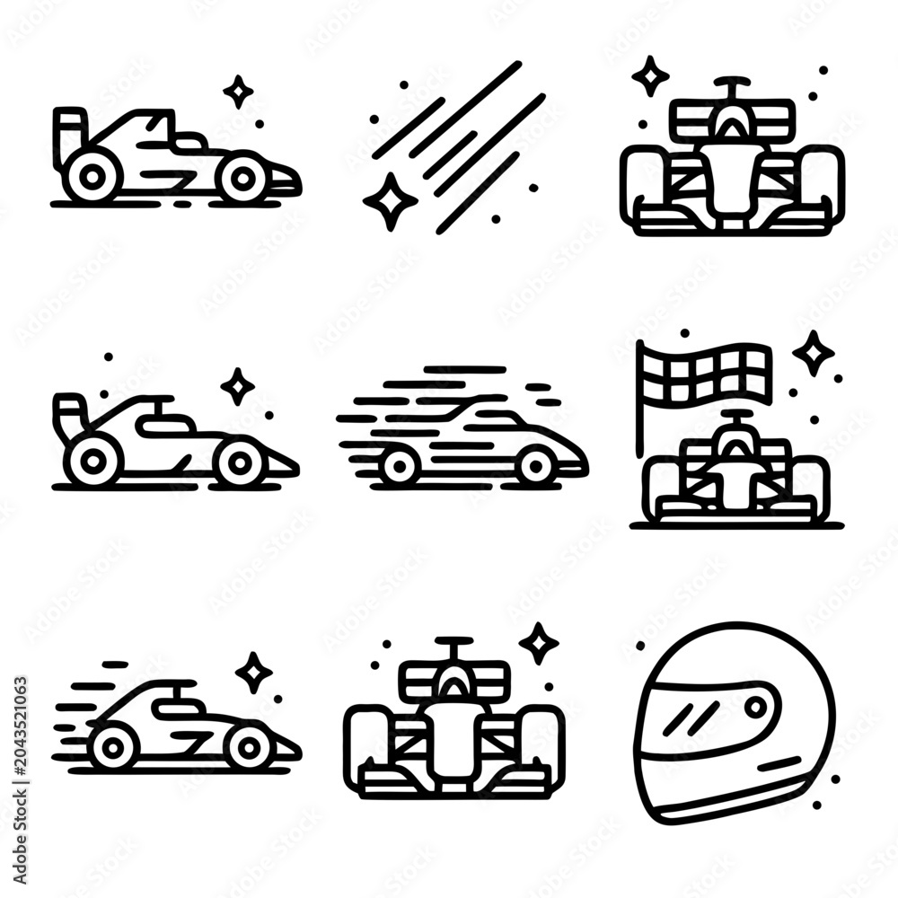 Naklejka premium F1 car racing with speeding vehicles at the checkered finish line. Suitable for sports events, race promotions, and automotive content.