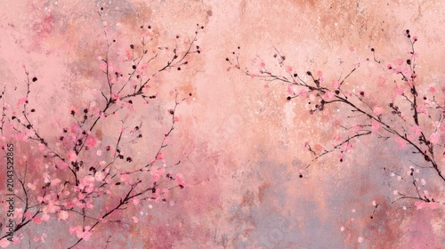 Soft Peach Abstract Painting Featuring Delicate Floral Textures Against a Warm Background