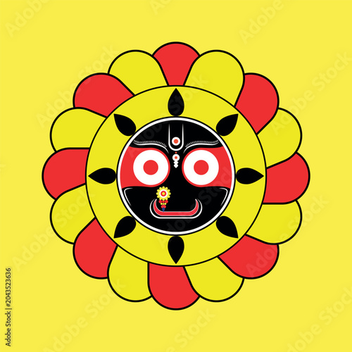 Lord jagannath face illustration with floral pattern