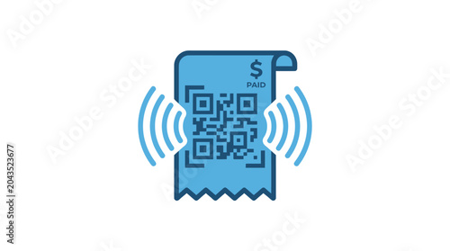 Fotografi Blue QR code on receipt paper.