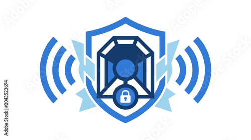 Photos Blue Shield with Lock and Signal.