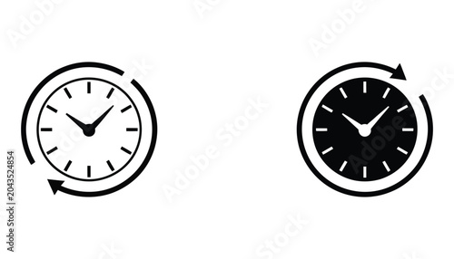 Canvas Print Recurring clock outline icon collection featuring circular arrow designs, time m