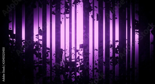 Abstract purple background with vertical stripes and dark foliage silhouettes