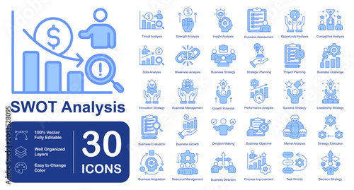 SWOT Analysis Duotone Filled Outline Icon Set