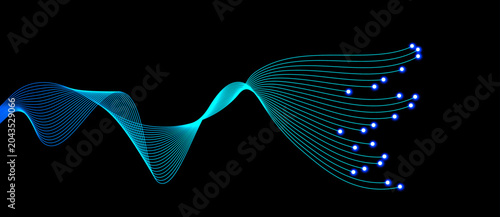 Abstract Data Flow Wave with Fiber Optic Network Technology Concept for technology branding, telecommunications, software interfaces, innovation presentations, scientific visualization