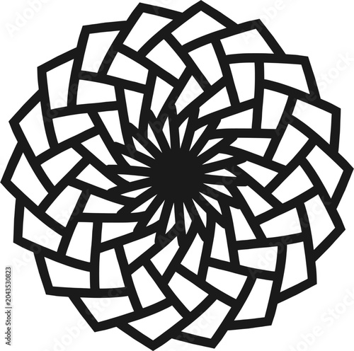 Abstract Radial Polygon Spiral Vector Design, Circular Geometric Ornament, Rotational Symmetry Pattern, Decorative Monochrome Logo Element for Corporate Identity, Packaging and Marketing Materials