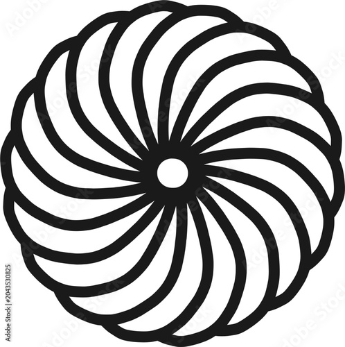 Geometric Spiral Rosette Vector, Abstract Circular Decorative Pattern, Symmetrical Swirl Ornament Design, Modern Black and White Graphic Element for Logo and Branding