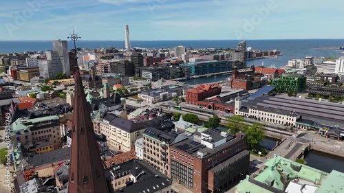 Flight over Malmo city center, Sweden