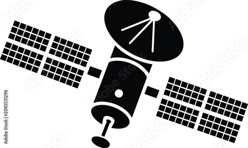 Foto Satellite vector icon illustration of orbital spacecraft technology with solar panels for space view