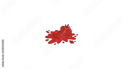 Quadro su tela A smashed red tomato splattered on a plain white background.
