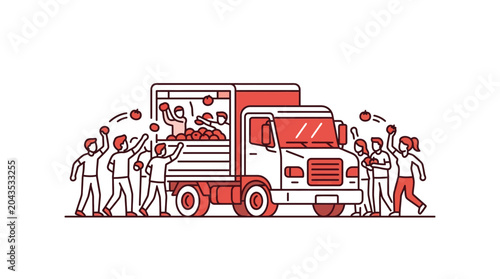 Tableau sur toile A group of people loading and unloading items from a delivery truck