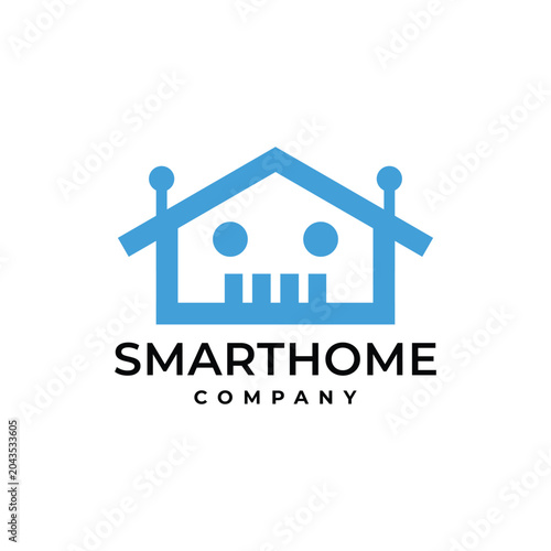 Smart Home Robot Logo with Cute AI Bot and House Shape for Automated Real Estate Business