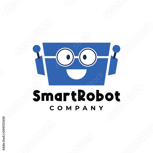 Smart Robot Logo with Cute Glasses and Antenna for Robotic Education and AI Coding Company