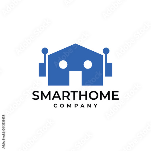 Smart Home Robot Logo with Cute AI Bot and House Shape for Automated Real Estate Business