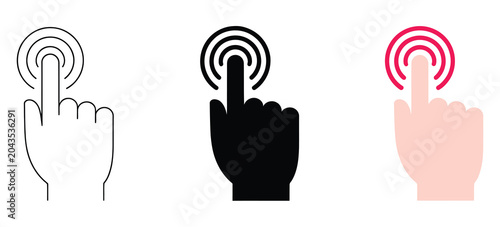 Foto Hand finger touch gesture icons for touchscreen interaction, mobile navigation,