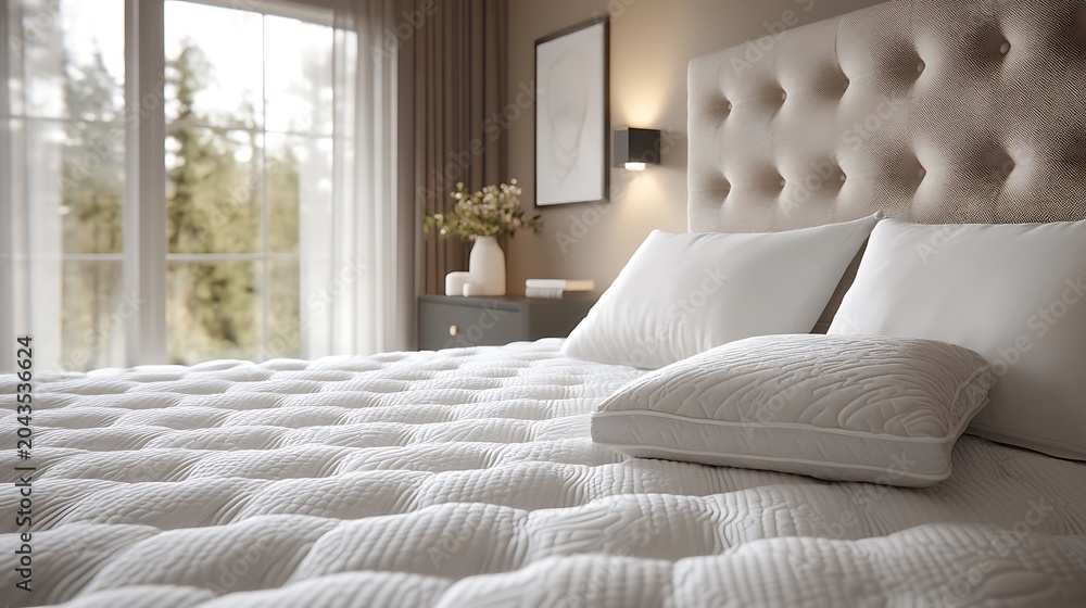 Fototapeta premium Modern Bedroom with Comfortable Memory Foam Bed.