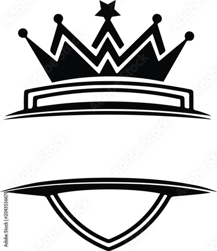 Royal crown logo design element with star shape and geometric shield frame vector graphic.
