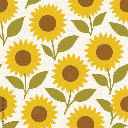 Sunflower Vector illustration Farm Sunflowers Harvest Grain Yellow Gold Summer Fall Plant Blossom Background Vector Print. Vector Illustration