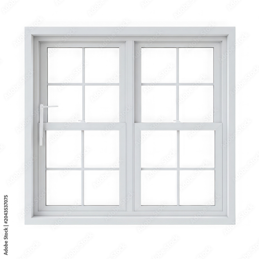 Fototapeta premium A white double hung window with grid panes