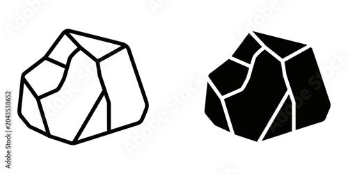 Fotografie Geometric rock shape outline and solid fill with angular facets on white backgro