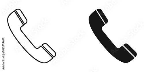 Foto Telephone handset icons in outline and solid silhouette on a white background re